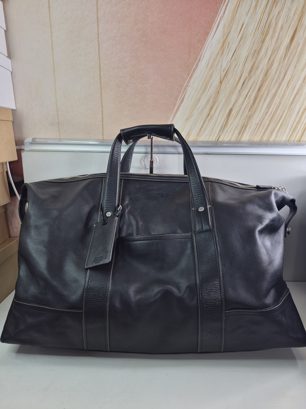 Coach Black Leather Duffel Bag - Men's Travel Weekender